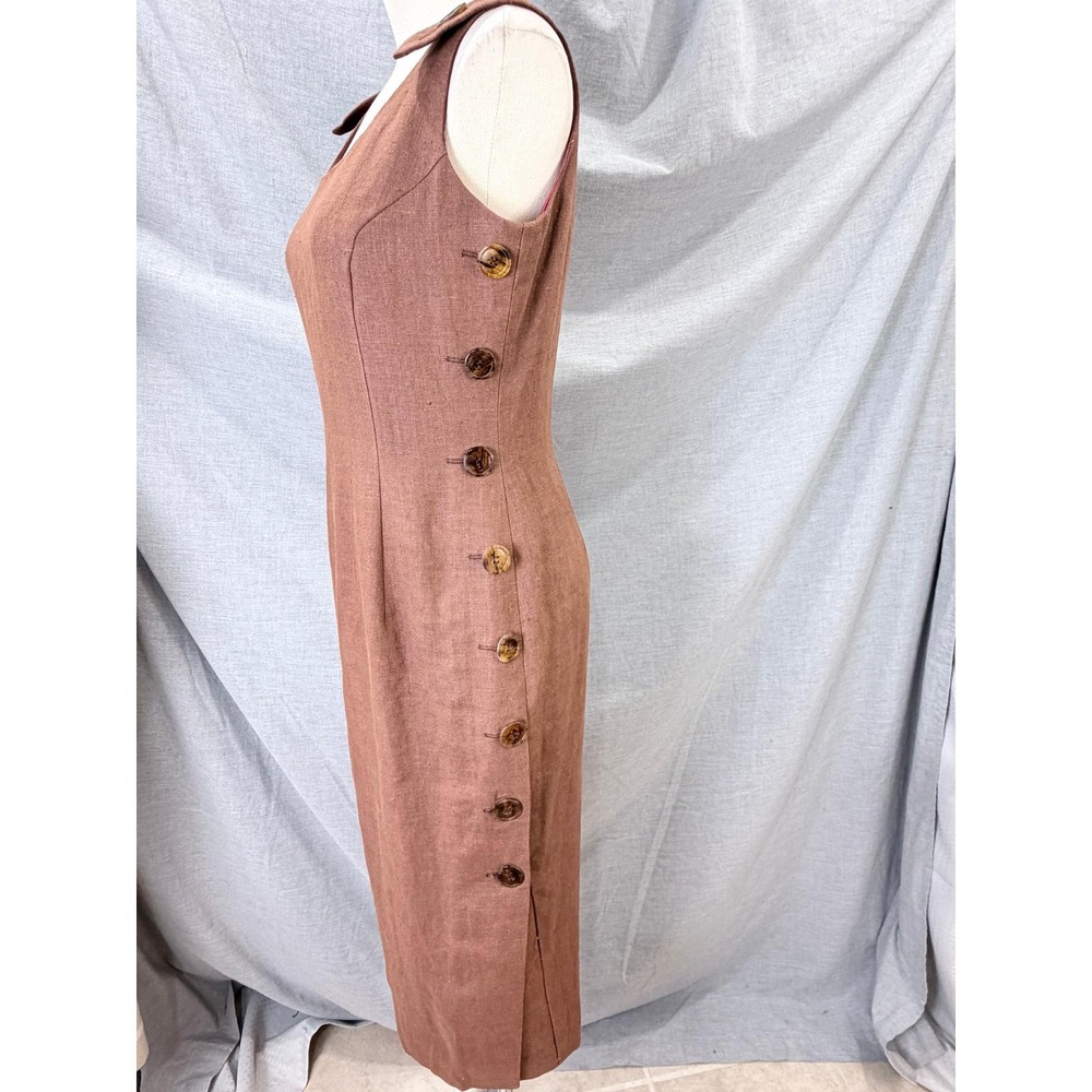 Vintage Santa Fe by Jim Tremblay Linen Sheath Dress Brown Side Button 10 - Picture 3 of 10